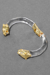 Alexis Bittar Panther Visage Lucite Hinge Cuff Bracelet in Gold