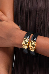 Alexis Bittar Molten Gold Lucite Hinge Bracelet in Onyx Vancouver. Shop Online or in Store.