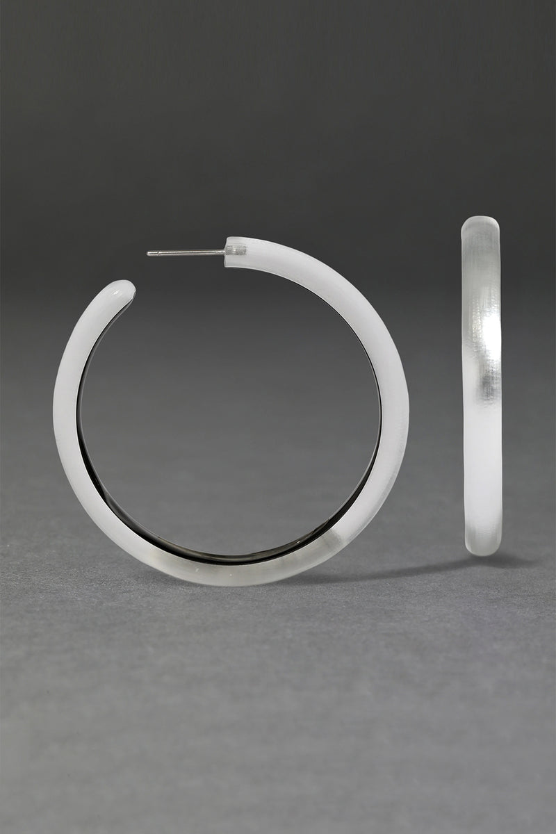 Alexis Bittar Skinny Lucite Hoop Earrings in Silver Vancouver. Shop Online or in Store