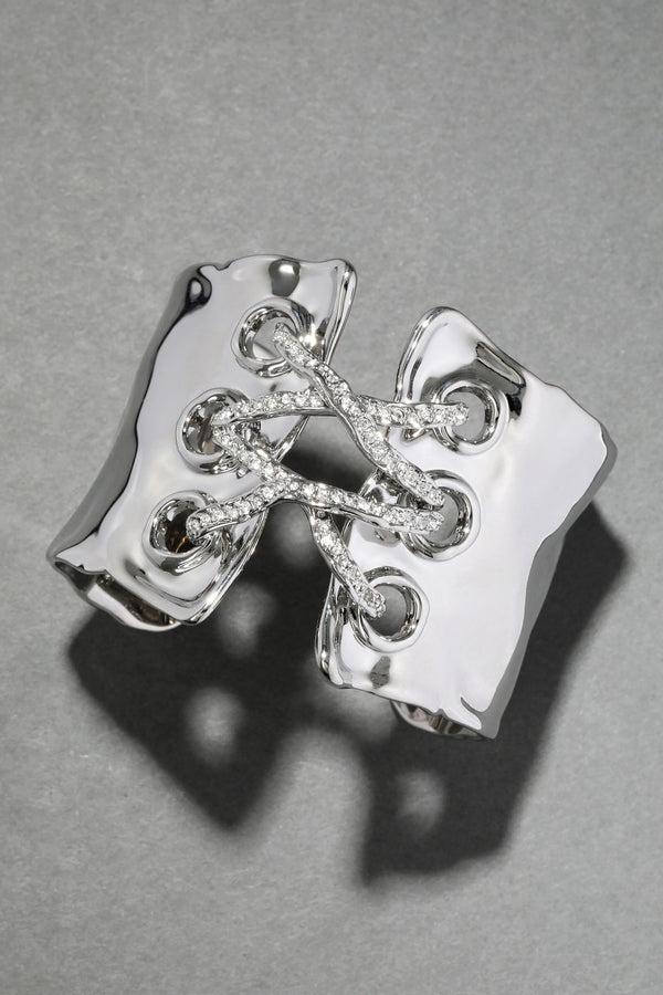 Alexis Bittar Solanales Crystal Lace Up Cuff Bracelet in Silver Vancouver. Shop Online or in Store.