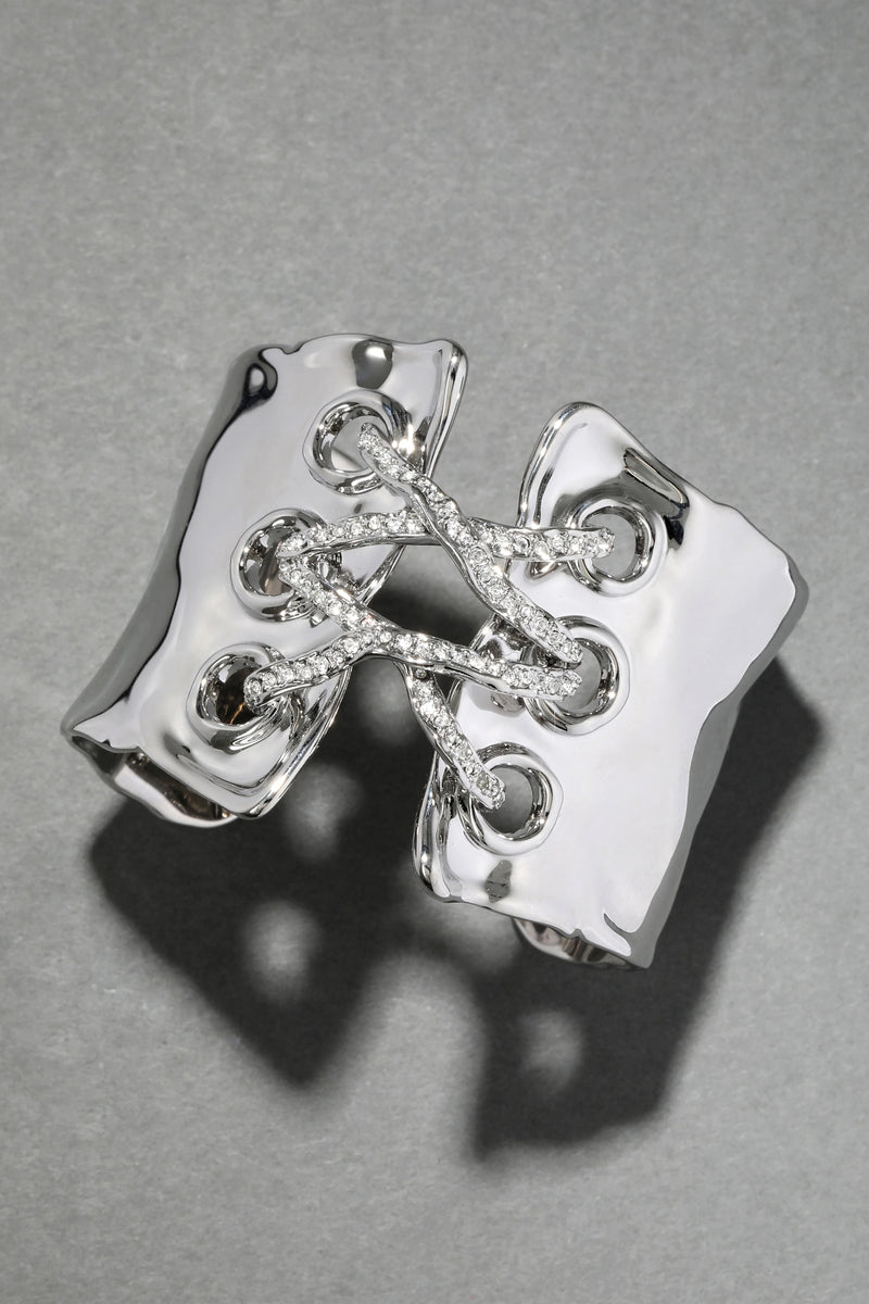 Alexis Bittar Solanales Crystal Lace Up Cuff Bracelet in Silver Vancouver. Shop Online or in Store.