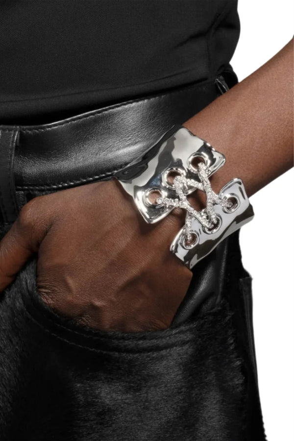 Alexis Bittar Solanales Crystal Lace Up Cuff Bracelet in Silver Vancouver. Shop Online or in Store.