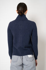 Amina Rubinacci 100% Cashmere High Neck Zip Cardigan in Indigo Melange Vancouver. Shop Online or in Store.
