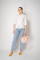 Amina Rubinacci 3/4 Sleeve Linen Collared Blouse in White Vancouver. Shop Online or in Store.