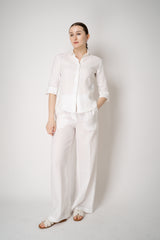 Amina Rubinacci 3/4 Sleeve Linen Collared Blouse in White Vancouver. Shop Online or in Store.