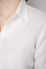Amina Rubinacci 3/4 Sleeve Linen Collared Blouse in White Vancouver. Shop Online or in Store.