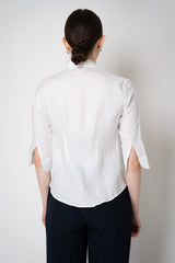 Amina Rubinacci 3/4 Sleeve Linen Collared Blouse in White Vancouver. Shop Online or in Store.