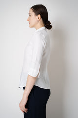 Amina Rubinacci 3/4 Sleeve Linen Collared Blouse in White Vancouver. Shop Online or in Store.