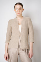 Amina Rubinacci Cotton Knit Fitted Mandarin Collar Sequined Jacket in Beige Vancouver. Shop Online or in Store.