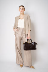 Amina Rubinacci Cotton Knit Fitted Mandarin Collar Sequined Jacket in Beige Vancouver. Shop Online or in Store.