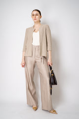 Amina Rubinacci Cotton Knit Fitted Mandarin Collar Sequined Jacket in Beige Vancouver. Shop Online or in Store.