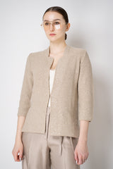 Amina Rubinacci Cotton Knit Fitted Mandarin Collar Sequined Jacket in Beige Vancouver. Shop Online or in Store.