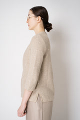 Amina Rubinacci Cotton Knit Fitted Mandarin Collar Sequined Jacket in Beige Vancouver. Shop Online or in Store.