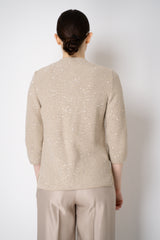 Amina Rubinacci Cotton Knit Fitted Mandarin Collar Sequined Jacket in Beige Vancouver. Shop Online or in Store.