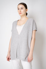 Amina Rubinacci Cotton Knit Short Sleeve Sequined Cardigan in Grey Vancouver. Shop Online or in Store.