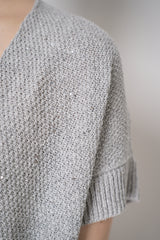 Amina Rubinacci Cotton Knit Short Sleeve Sequined Cardigan in Grey Vancouver. Shop Online or in Store.