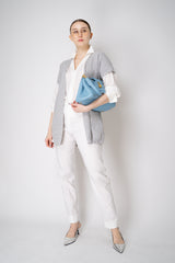 Amina Rubinacci Cotton Knit Short Sleeve Sequined Cardigan in Grey Vancouver. Shop Online or in Store.
