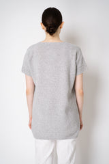 Amina Rubinacci Cotton Knit Short Sleeve Sequined Cardigan in Grey Vancouver. Shop Online or in Store.