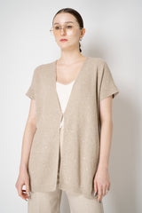 Amina Rubinacci Cotton Knit Short Sleeve Sequined Cardigan in Sand Vancouver. Shop Online or in Store.