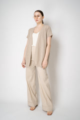 Amina Rubinacci Cotton Knit Short Sleeve Sequined Cardigan in Sand Vancouver. Shop Online or in Store.