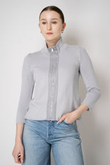 Amina Rubinacci High Neck Knit Zip Pullover in Light Grey Vancouver. Shop Online or in Store.