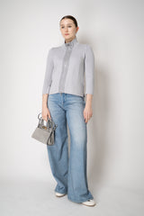 Amina Rubinacci High Neck Knit Zip Pullover in Light Grey Vancouver. Shop Online or in Store.