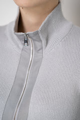 Amina Rubinacci High Neck Knit Zip Pullover in Light Grey Vancouver. Shop Online or in Store.