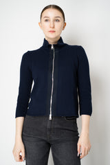 Amina Rubinacci High Neck Knit Zip Pullover in Navy Vancouver. Shop Online or in Store.