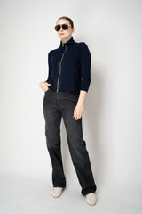 Amina Rubinacci High Neck Knit Zip Pullover in Navy Vancouver. Shop Online or in Store.