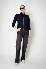 Amina Rubinacci High Neck Knit Zip Pullover in Navy Vancouver. Shop Online or in Store.