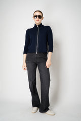 Amina Rubinacci High Neck Knit Zip Pullover in Navy Vancouver. Shop Online or in Store.