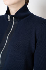 Amina Rubinacci High Neck Knit Zip Pullover in Navy Vancouver. Shop Online or in Store.