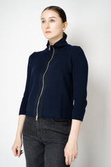 Amina Rubinacci High Neck Knit Zip Pullover in Navy Vancouver. Shop Online or in Store.