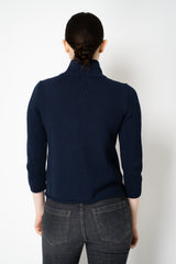 Amina Rubinacci High Neck Knit Zip Pullover in Navy Vancouver. Shop Online or in Store.