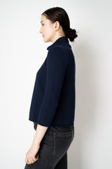 Amina Rubinacci High Neck Knit Zip Pullover in Navy Vancouver. Shop Online or in Store.