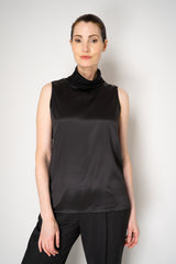 Amina Rubinacci Knit Cowl Neck Sleeveless Silk Top in Black Vancouver. Shop Online or in Store.