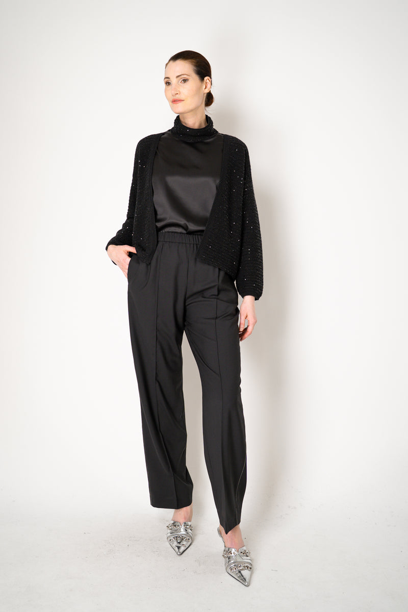 Amina Rubinacci Knit Cowl Neck Sleeveless Silk Top in Black Vancouver. Shop Online or in Store.