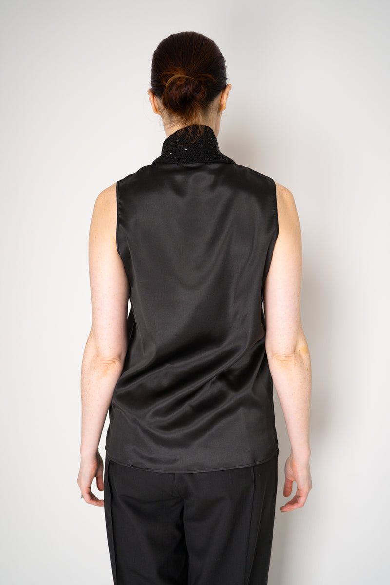 Amina Rubinacci Knit Cowl Neck Sleeveless Silk Top in Black Vancouver. Shop Online or in Store.