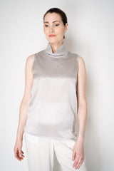 Amina Rubinacci Knit Cowl Neck Sleeveless Silk Top in Pearl Vancouver. Shop Online or in Store.