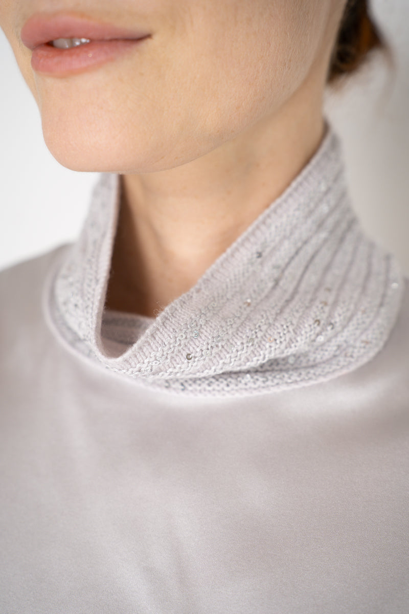 Amina Rubinacci Knit Cowl Neck Sleeveless Silk Top in Pearl Vancouver. Shop Online or in Store.