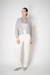 Amina Rubinacci Knit Cowl Neck Sleeveless Silk Top in Pearl Vancouver. Shop Online or in Store.