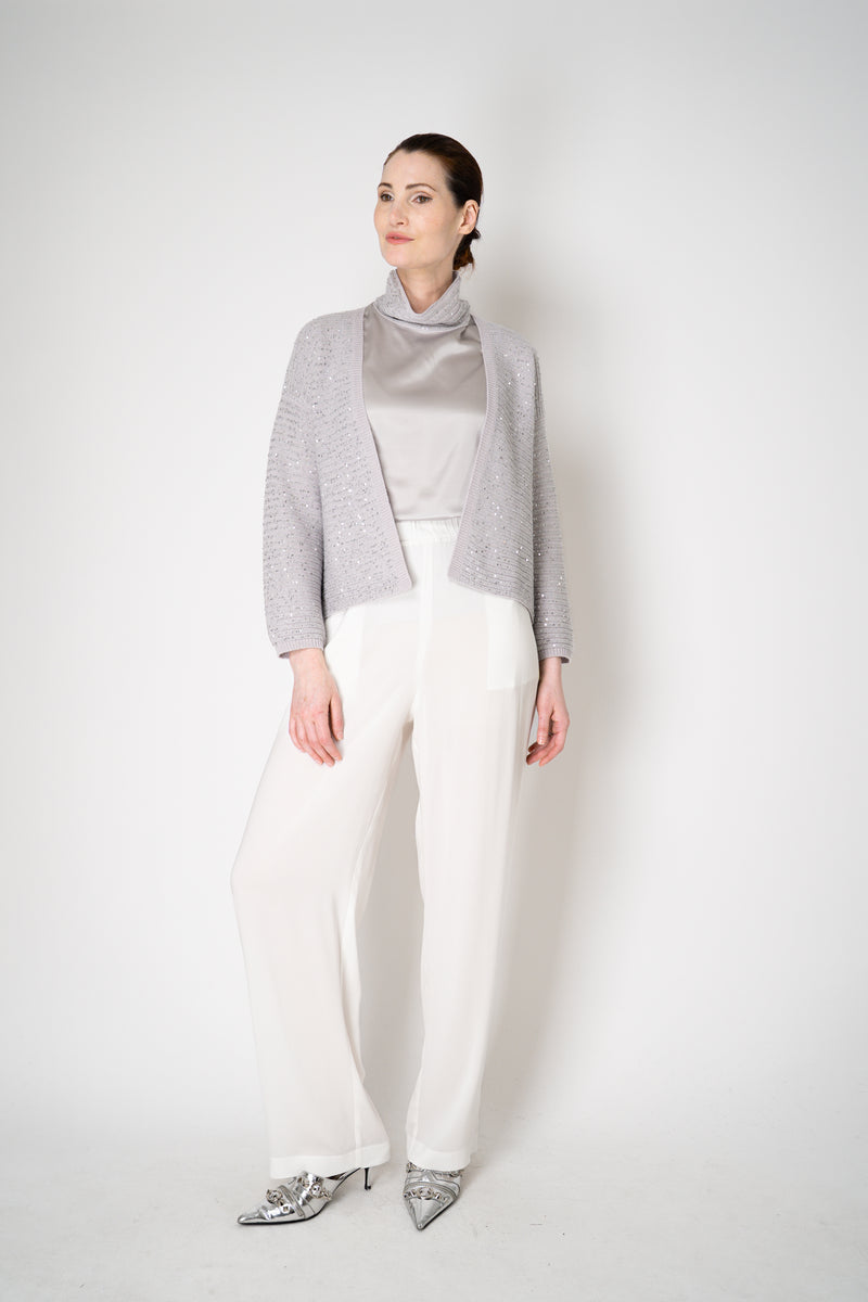 Amina Rubinacci Knit Cowl Neck Sleeveless Silk Top in Pearl Vancouver. Shop Online or in Store.