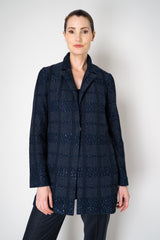 Amina Rubinacci Knit Tweed Sequin Embellished Blazer Jacket in Navy Vancouver. Shop Online or in Store.