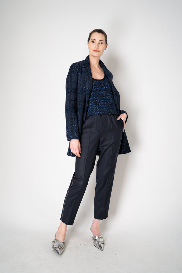 Amina Rubinacci Knit Tweed Sequin Embellished Blazer Jacket in Navy Vancouver. Shop Online or in Store.