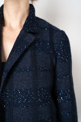 Amina Rubinacci Knit Tweed Sequin Embellished Blazer Jacket in Navy Vancouver. Shop Online or in Store.
