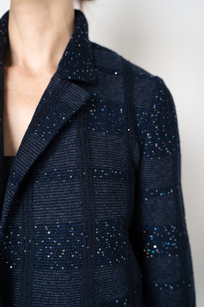 Amina Rubinacci Knit Tweed Sequin Embellished Blazer Jacket in Navy Vancouver. Shop Online or in Store.
