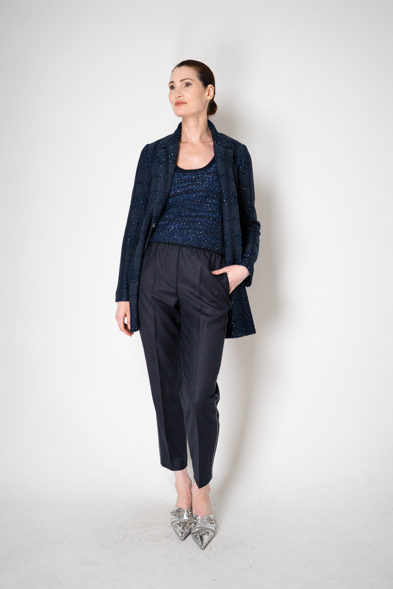 Amina Rubinacci Knit Tweed Sequin Embellished Blazer Jacket in Navy Vancouver. Shop Online or in Store.
