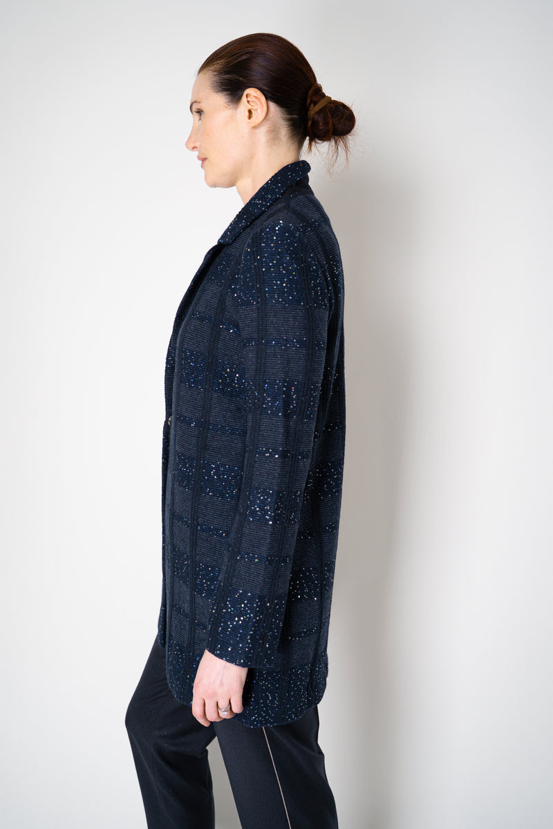 Amina Rubinacci Knit Tweed Sequin Embellished Blazer Jacket in Navy Vancouver. Shop Online or in Store.