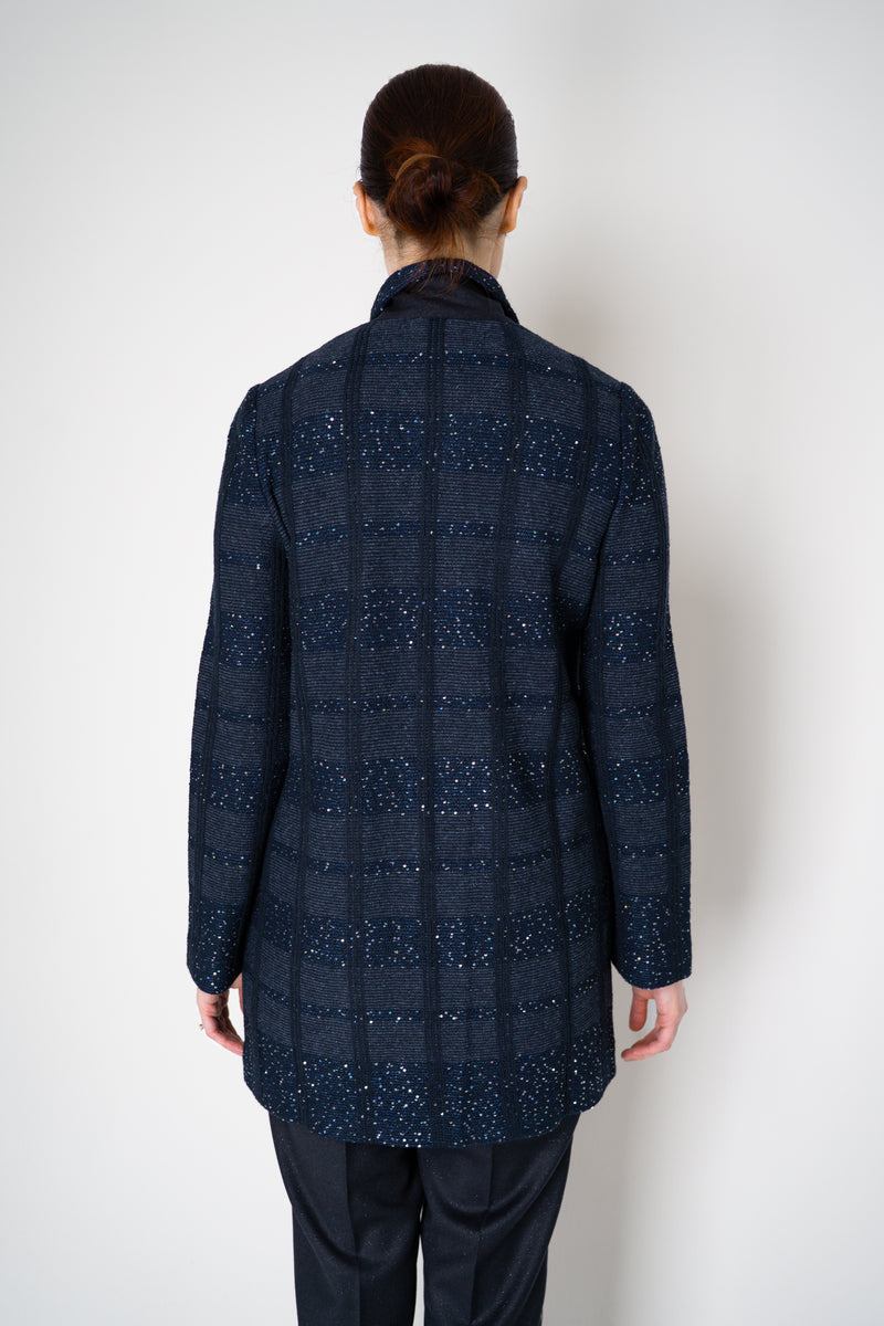 Amina Rubinacci Knit Tweed Sequin Embellished Blazer Jacket in Navy Vancouver. Shop Online or in Store.