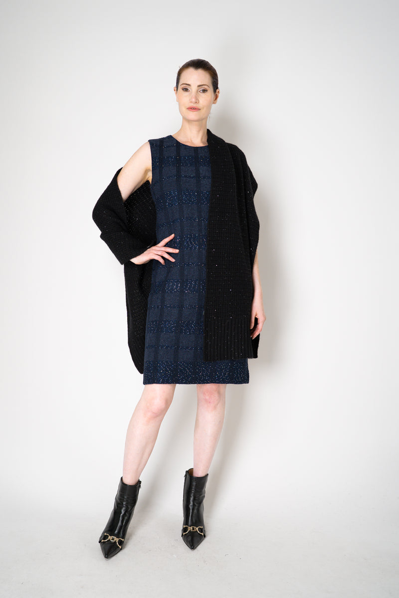 Amina Rubinacci Knit Tweed Sequin Embellished Sleeveless Dress in Navy Vancouver. Shop Online or in Store.